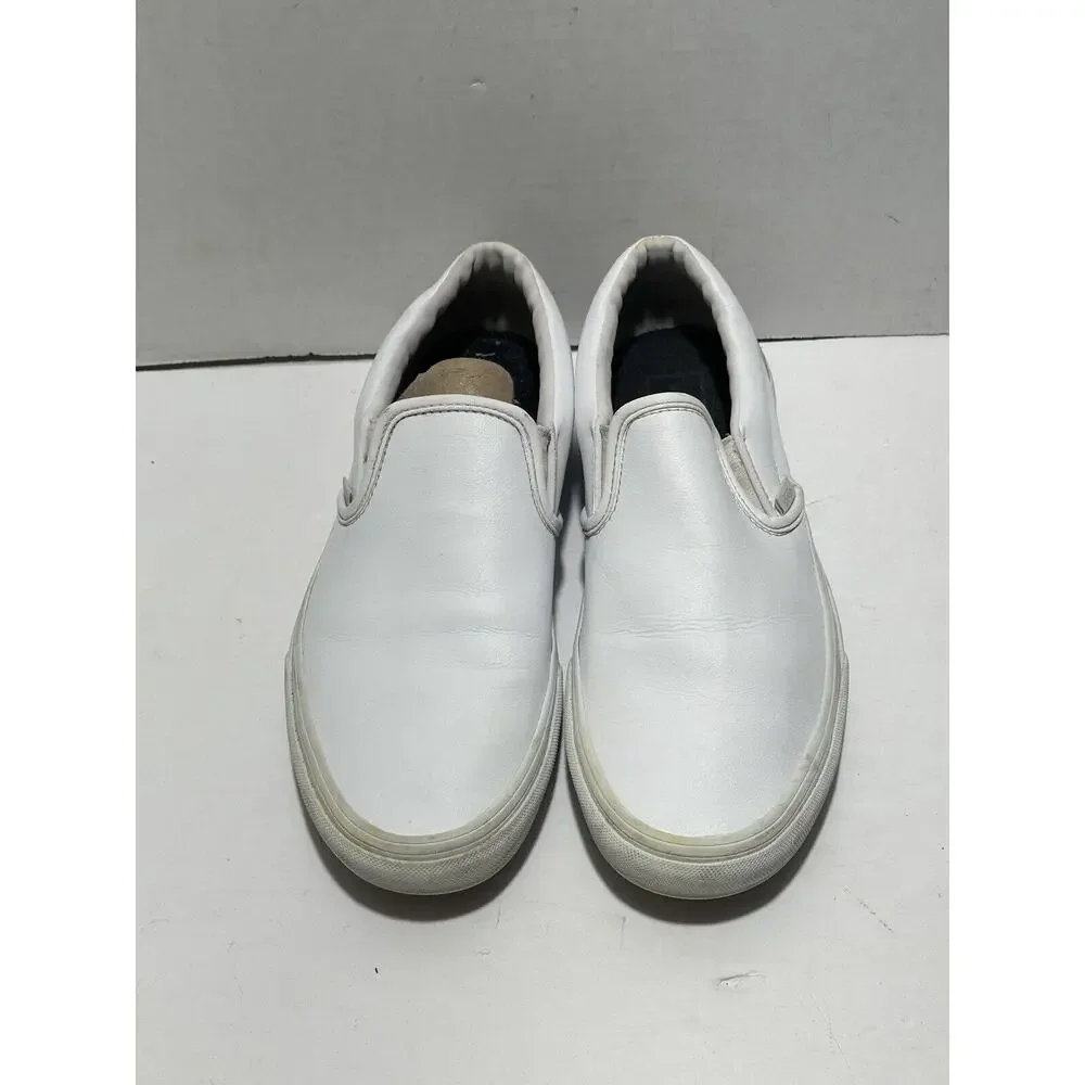 Vans Off The Wall 507452 White Leather Casual Slip On Sz Men 8.5 / Women 10 Shoe
